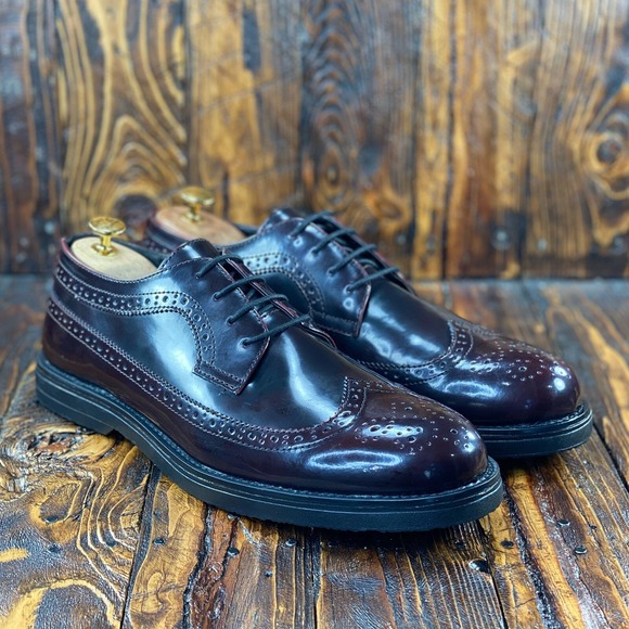 Topman Men's Burgundy Angus‎ Brogue Wingtip Patent Leather Shoes Size US 12 NEW - Picture 1 of 10